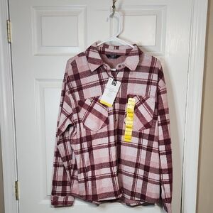 Red and White Long Sleeve Boxy Button Down Shirt